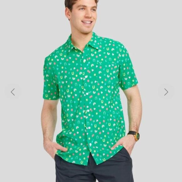 Tipsy Elves Men's Lucky Charmer Button Down Shirt St. Patrick's Patty Day Medium - Picture 2 of 9